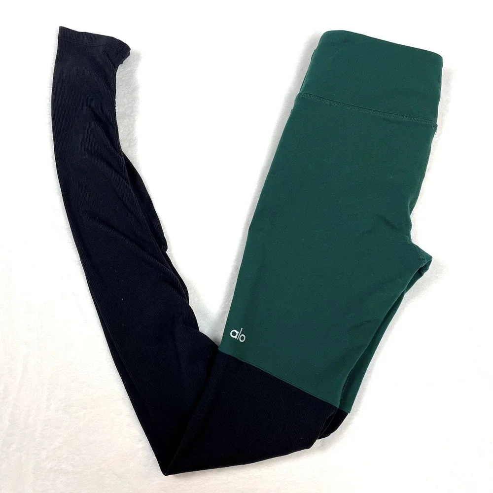 Alo Yoga Emerald Green Black Scrunch Ballet Dance Goddess Legging S Athleisure